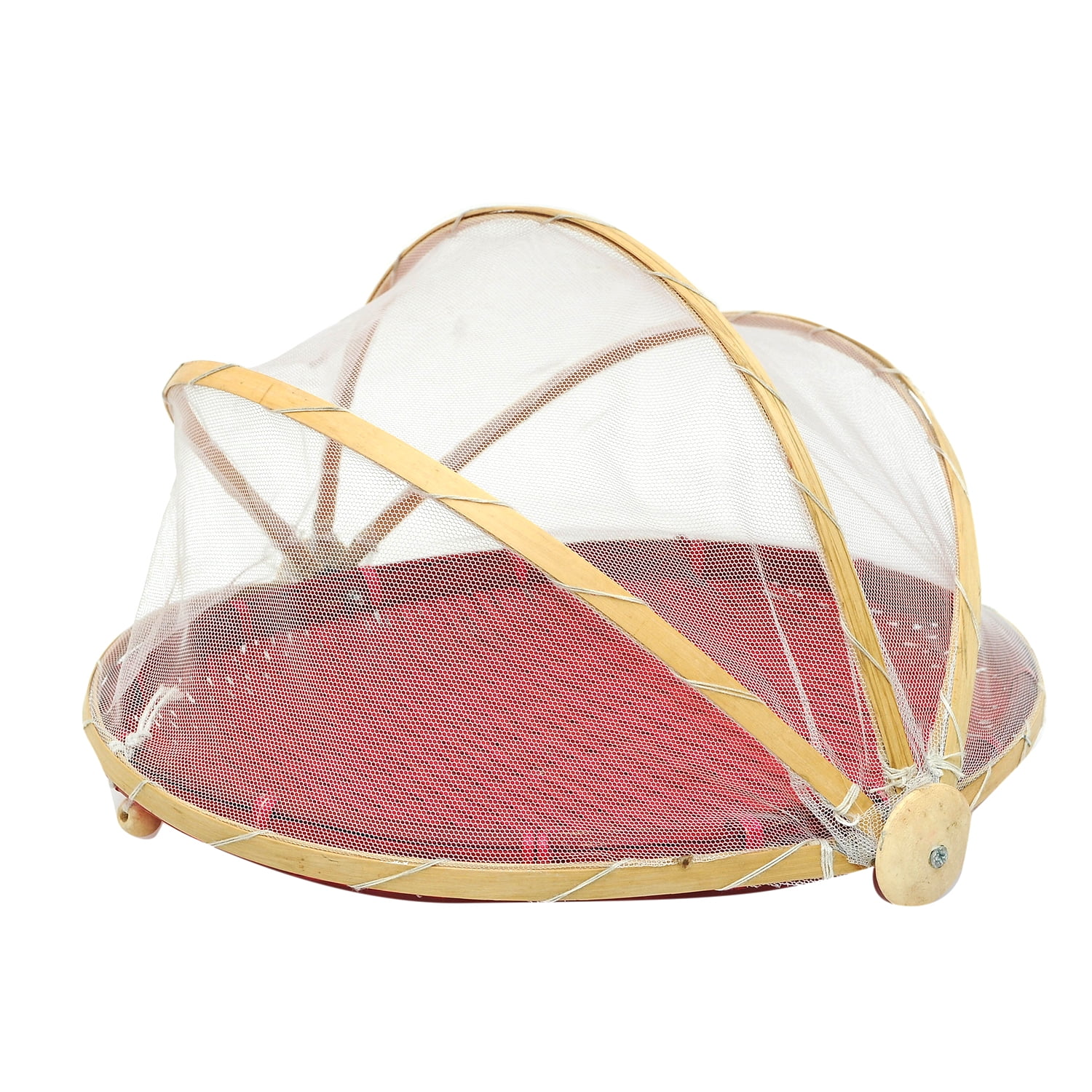 Vietnam Traditional Handmade Red Rattan Food Cover Round Wicker Basket Tray