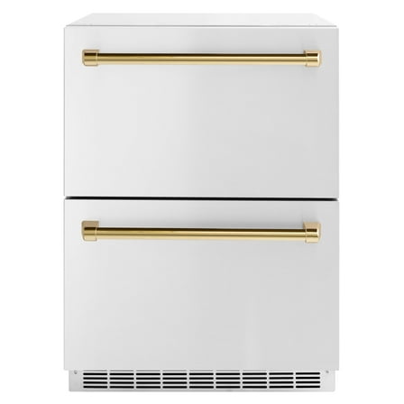 ZLINE Autograph Edition 24 in. Touchstone 168 Can Outdoor-Rated Dual Refrigerator Drawer with Stainless Steel Doors and Polished Gold Handles (RDSOZ-ST-24-G)