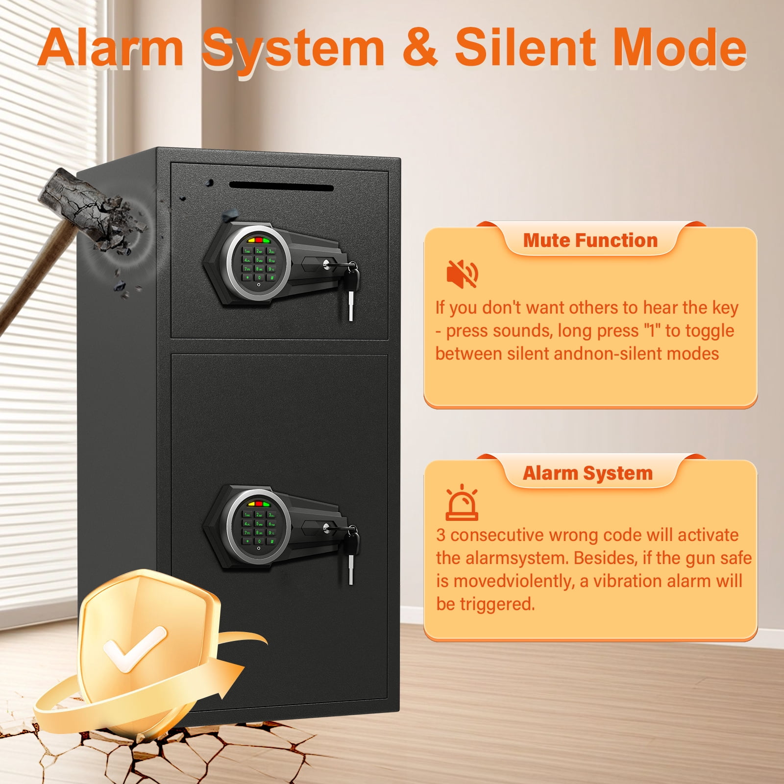 6.0 Cu Ft Fireproof Waterproof Anti-Theft Safe Box with LED Light, Deposit Slot & Dual Alarm System, Home Office Safe for Valuables Cash Documents