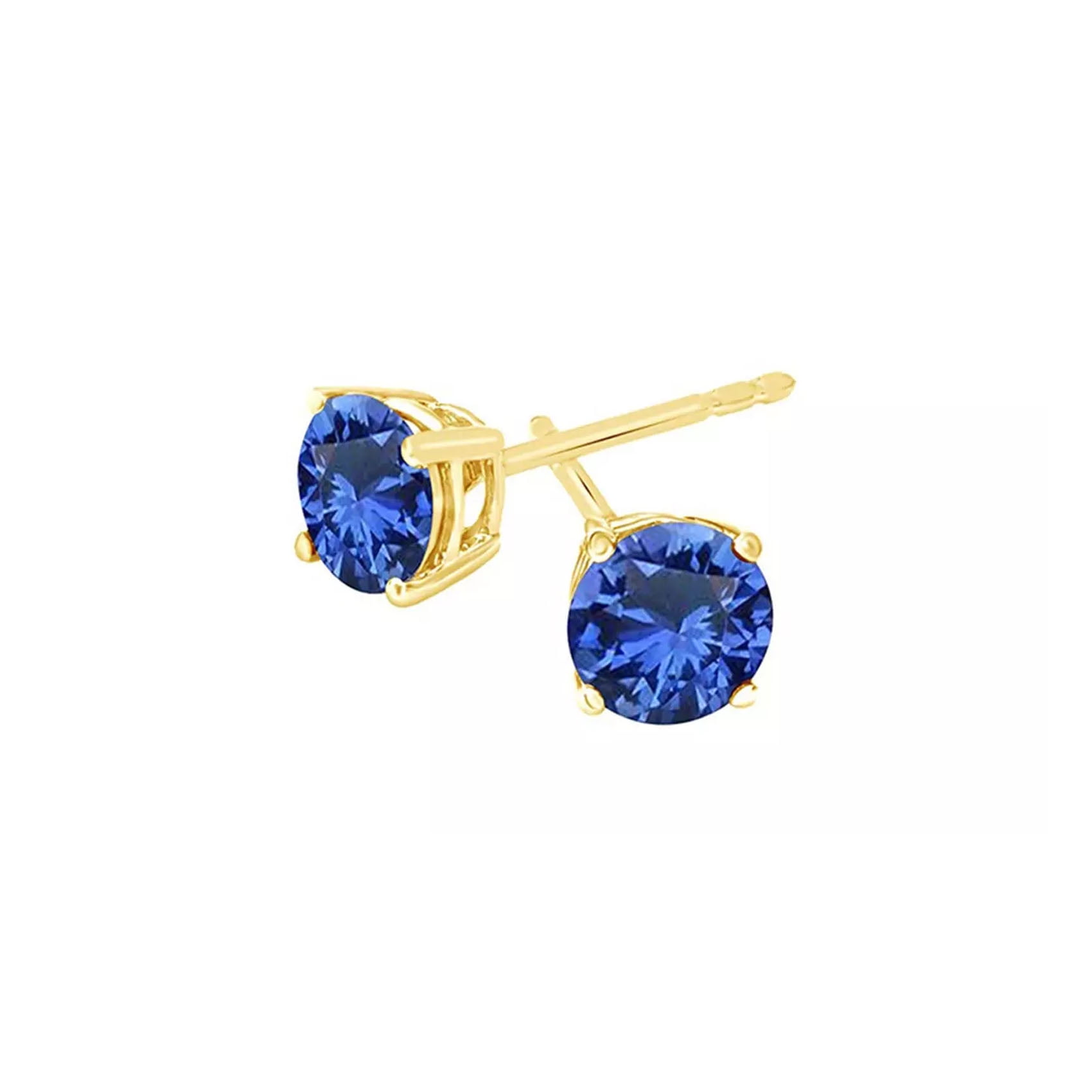 10k Yellow Gold Plated 4 Ct Round Created Blue Sapphire Stud Earrings