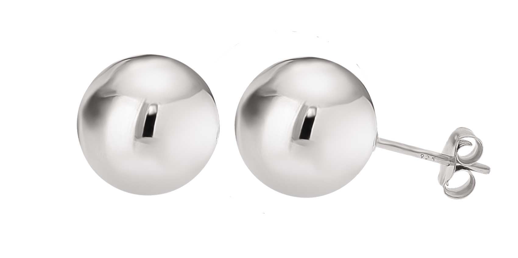 Ball Stud Earrings Silver Sterling Polished Round Ball 12mm Hypoallergenic
