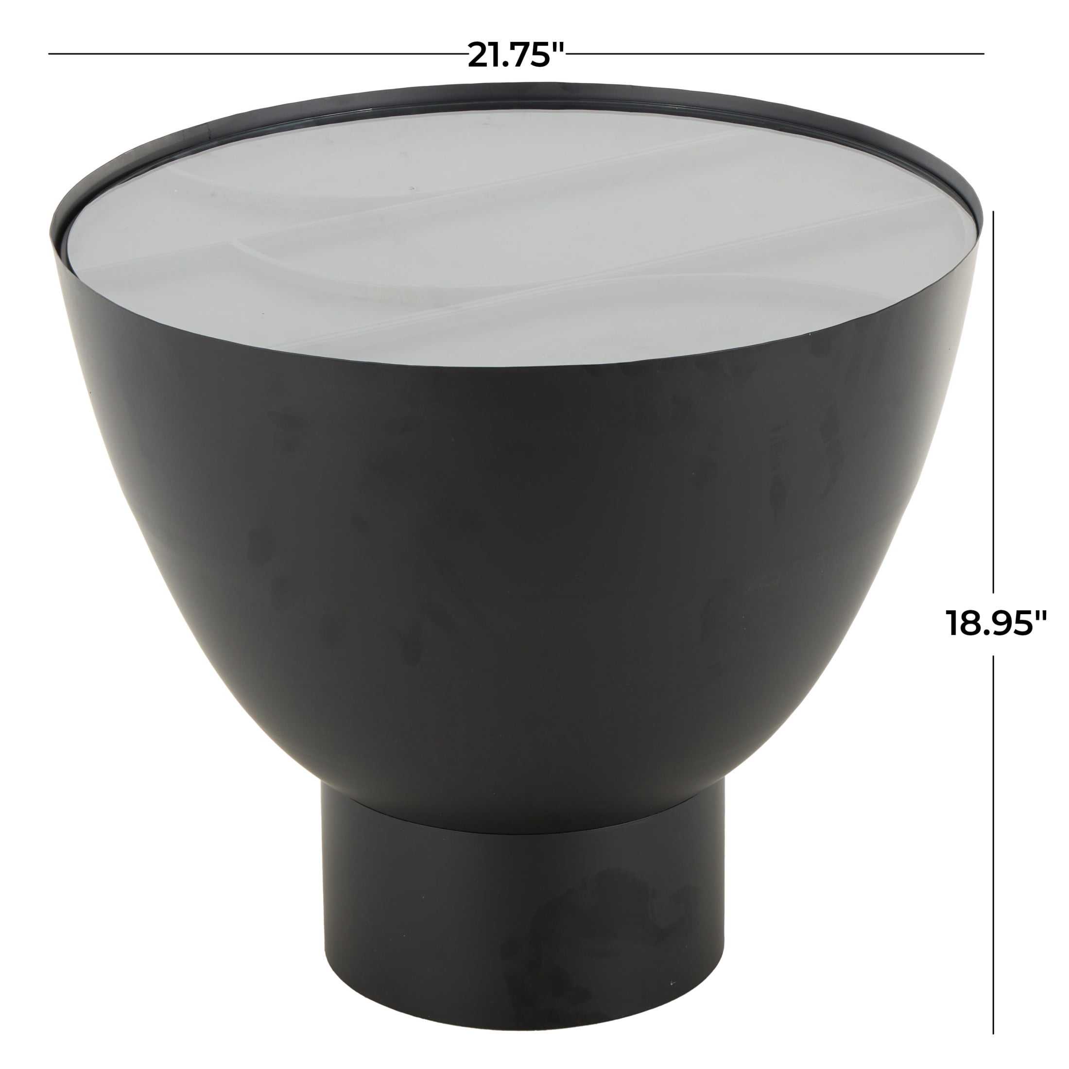 DecMode 22" x 19" Black Metal Geometric Accent Table with Glass Tabletop and Elevated Base, 1-Piece