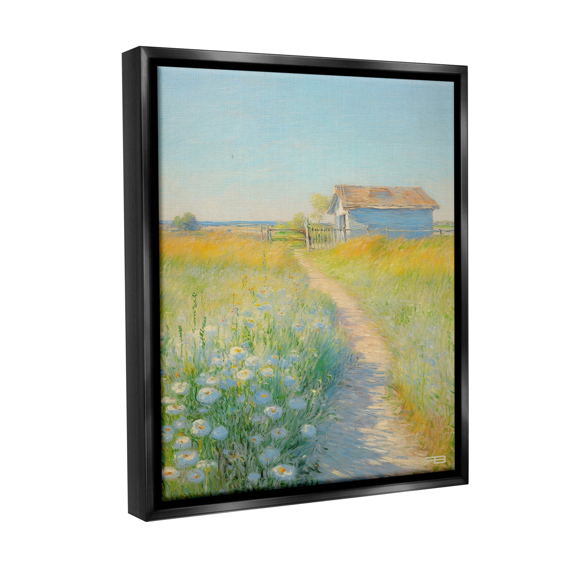 Stupell Industries Charming Countryside Trail Landscape Painting Black Floater Framed Canvas Art Print Wall Art, 17 x 21