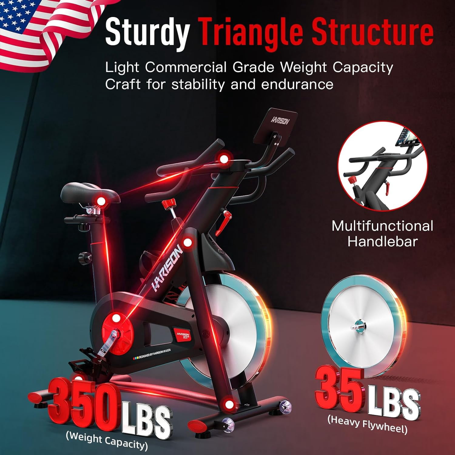 HARISON Semi-Commercial Exercise Bike, Magnetic Stationary Bike for Home with 350 Lbs Weight Capacity, Adjustable Resistance, Tablet Holder, and Comfortable Seat Cushion