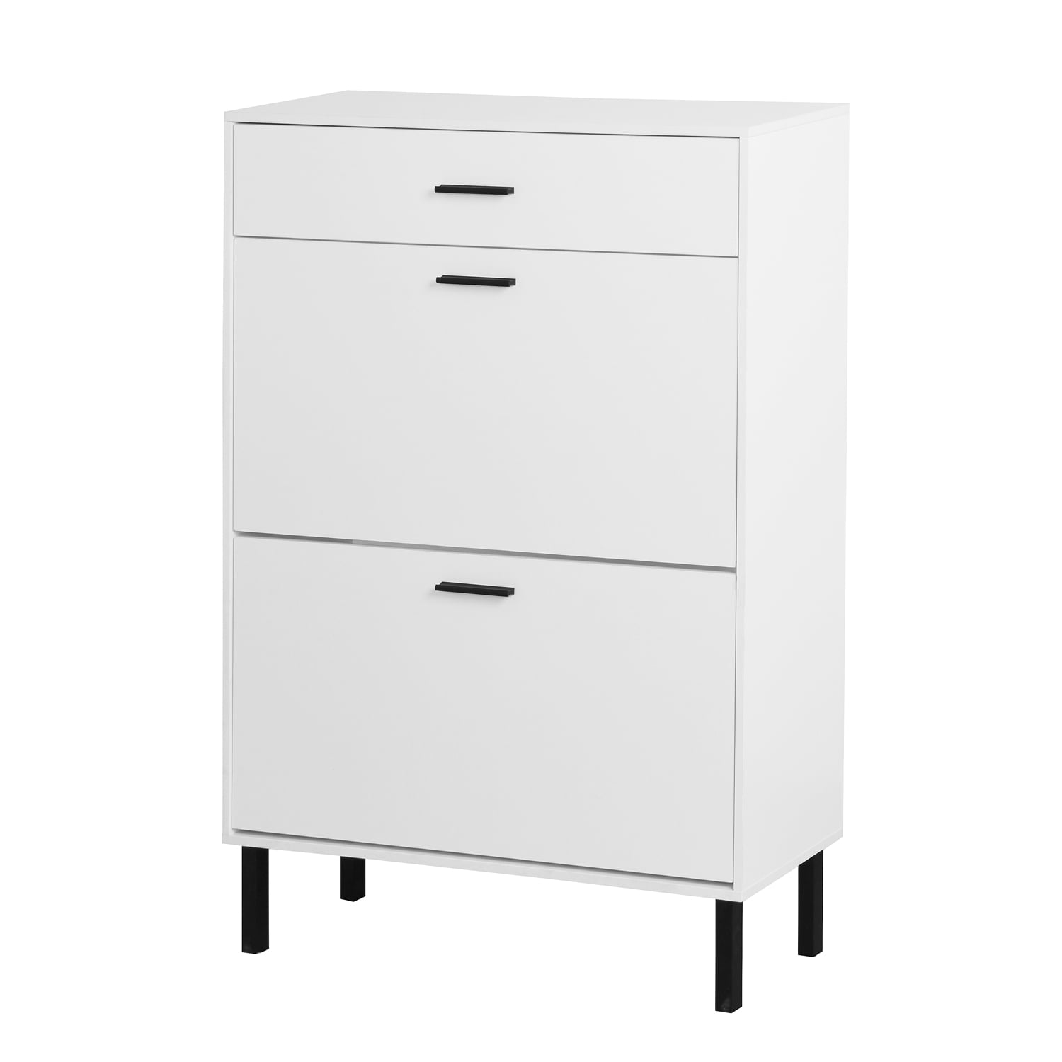 MAYEERTY Freestanding Shoe Cabinet with Drawers & Metal Legs, Modern Shoe Storage Cabinet with 2 Flip Drawers for Entryway
