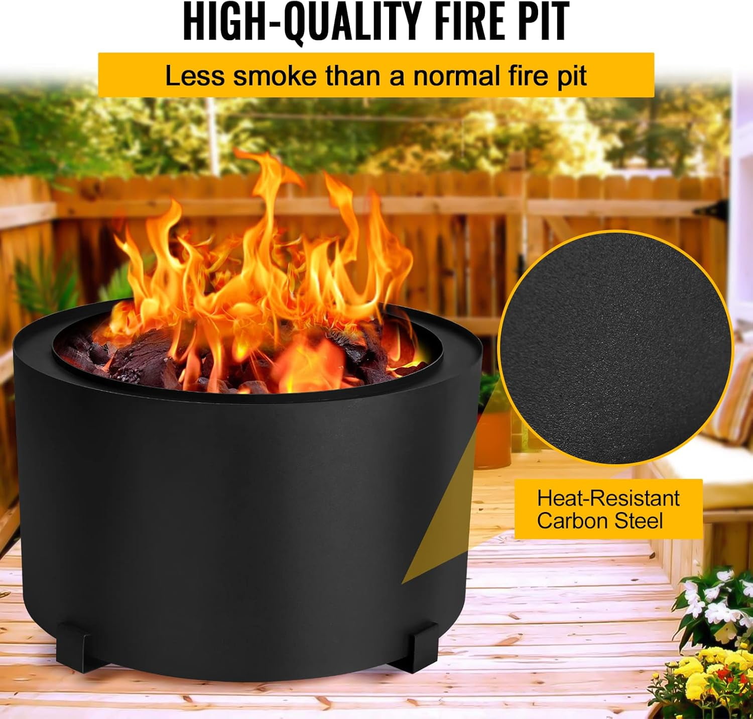 Smokeless Fire Pits Large Wood Burning Fire Pit Carbon Steel Stove Bonfire Fire Pit Portable Outdoor Fire Bowl for Picnic Camping Backyard (23.6 Inch)
