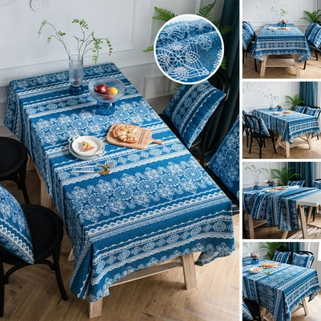 

CVLIFE Bohemia Folk Style Cotton Linen Tablecloth White Lace Stripe Geometry Pattern Home Restaurant Hotel Table Cloth Dust Cover