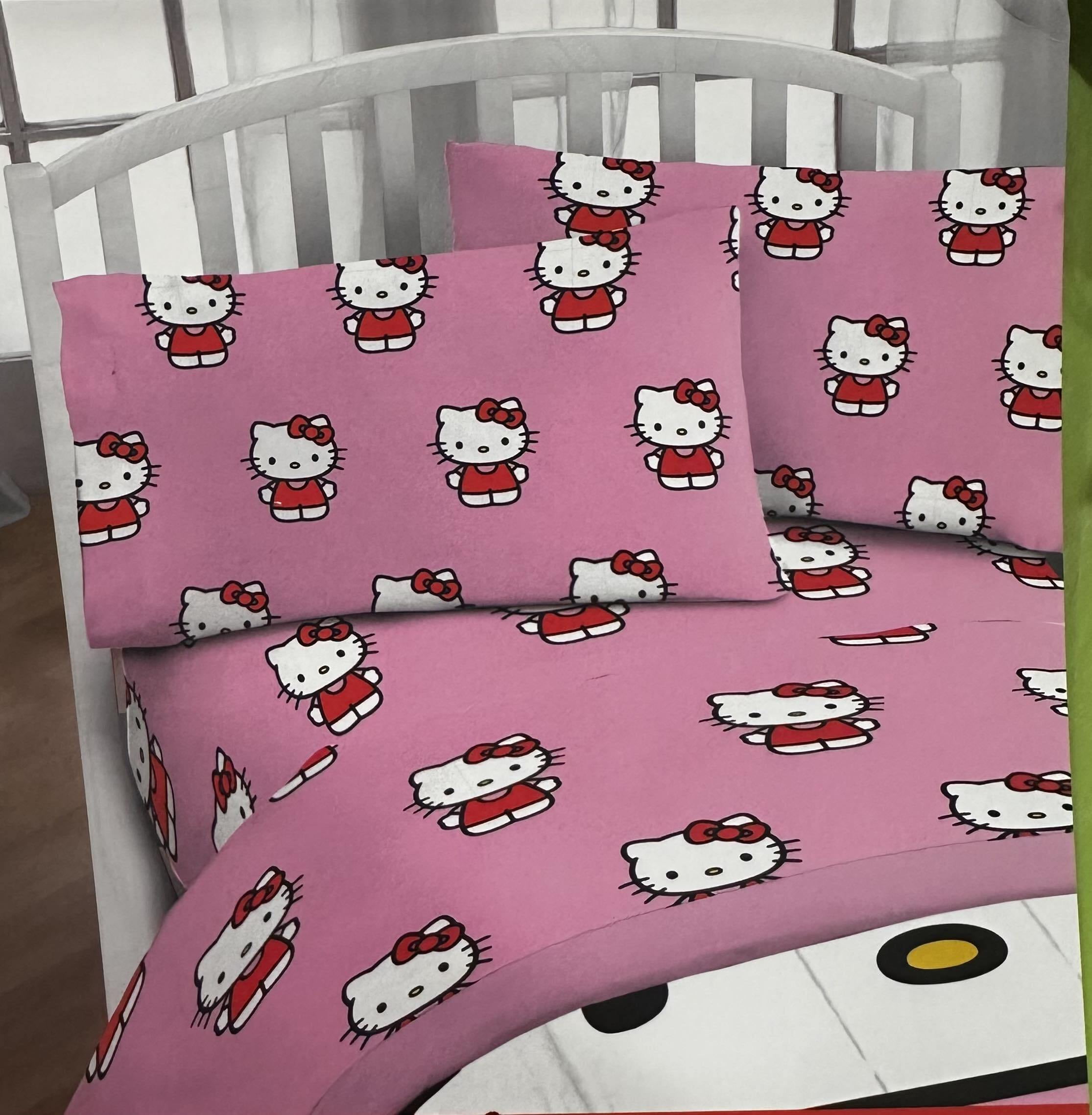 Hello Kitty 3 Piece Classic Girl In Red Pink Bed Sheet Set, Twin