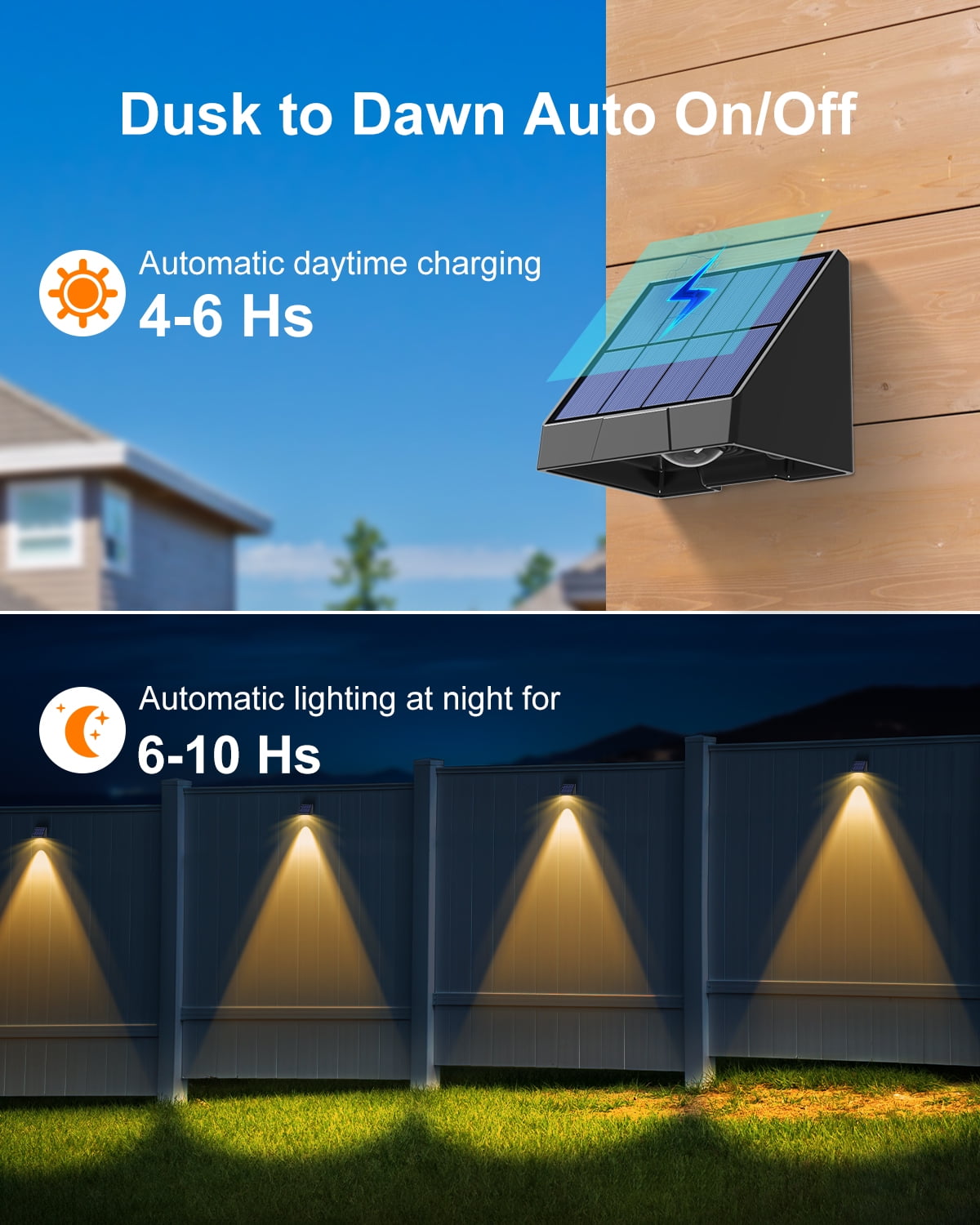 16 Pack Decorative Solar Powered Fence Lights Outdoor Waterproof with Warm White LED Spot Lens, for Outside Wall, Deck, Patio, Yard, Rail, Garage, Pool