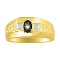 thumbnail image 1 of RYLOS Men's Rings 14K Yellow Gold Classic Nugget 6X4MM Oval Gemstone & Diamond Ring Black Star Sapphire March Birthstone Rings Size 13, 1 of 7