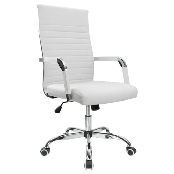 AIZYT Ribbed Office Desk Chair Mid-Back PU Leather Executive Conference Task Chair Adjustable Swivel Chair with Arms (White)
