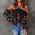 thumbnail image 2 of IROINNID Savings Long Sleeve T-Shirts for Women Flowers Printing V-Neck Halter Sexy Off Shoulder T-Shirt Lounge Tops Blouse,Red, 2 of 5