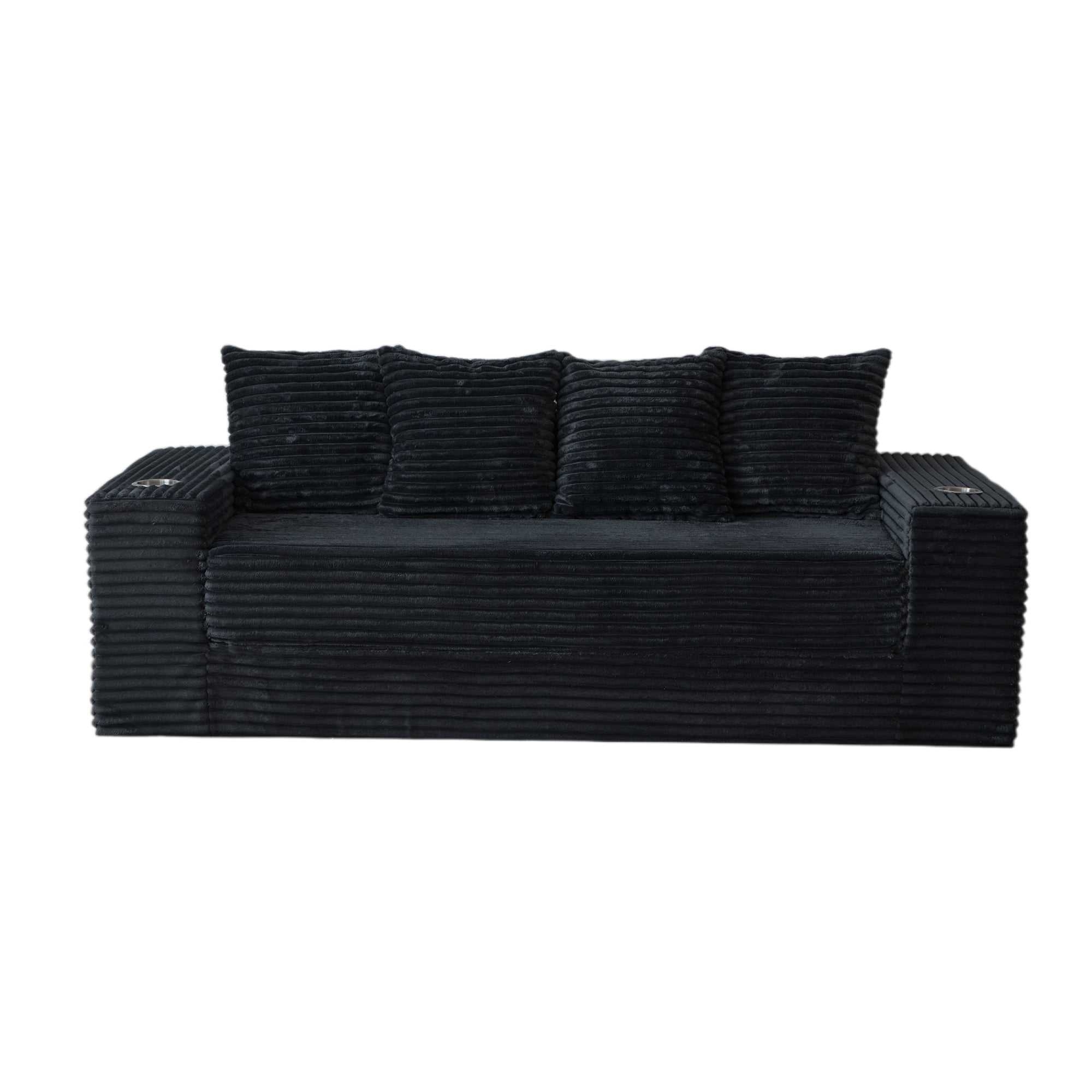 Leumius 2-in-1 Convertible Sofa Bed,Boneless Corduroy Modular Sleeper Couch with Cup Holders & Side Storage Pockets,Oversized Deep Seat Sofa for Living Room, Apartment, Guest Room,Black