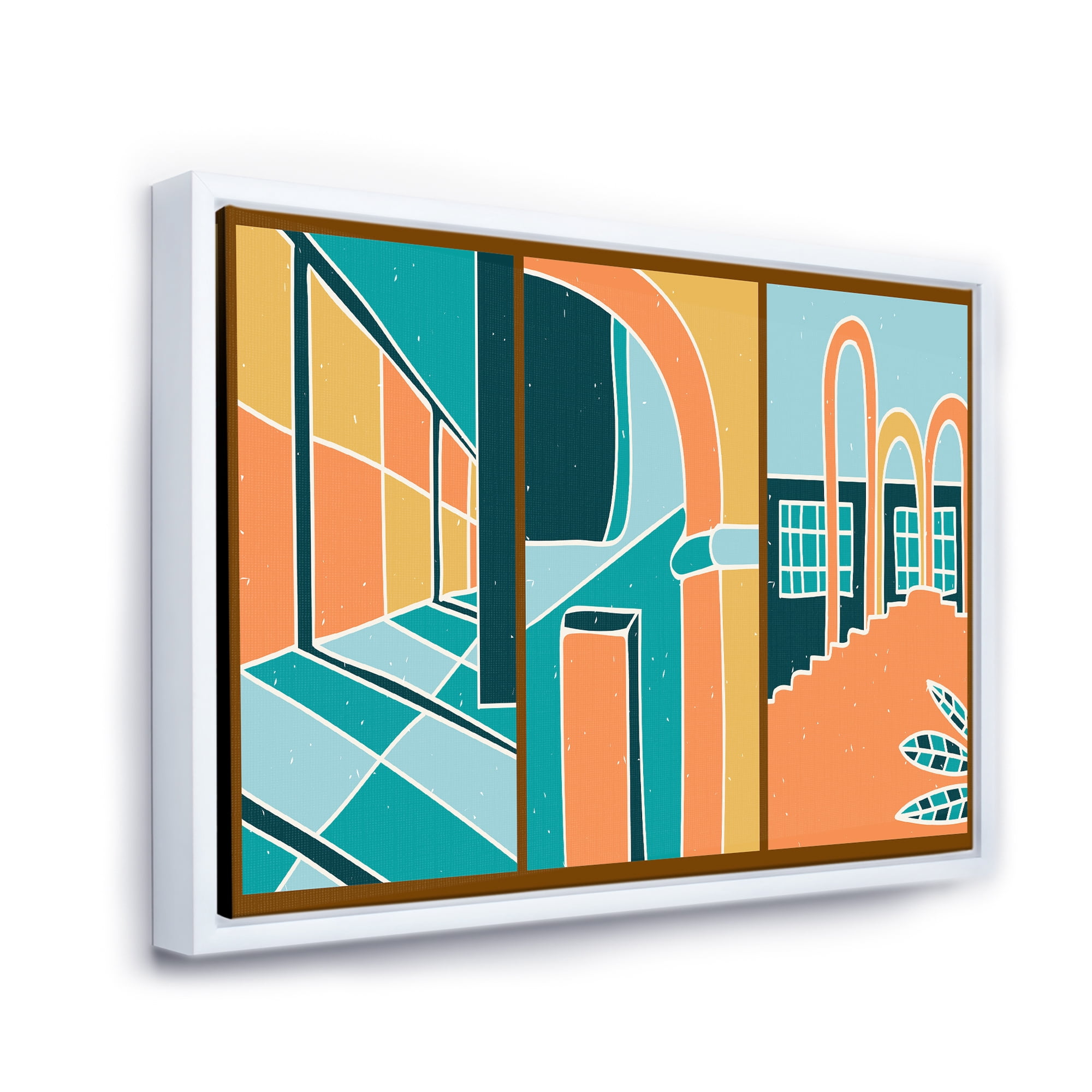 Designart 'Geometric Shapes Vintage Style Building Windows' Modern Framed Canvas Wall Art Print