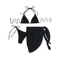 thumbnail image 4 of Three Piece Bikini Set with Triangle Halter Top Adjustable Tie Side Bottom and Matching Wrap Skirt for Women Swimwear Beachwear Black L, 4 of 5