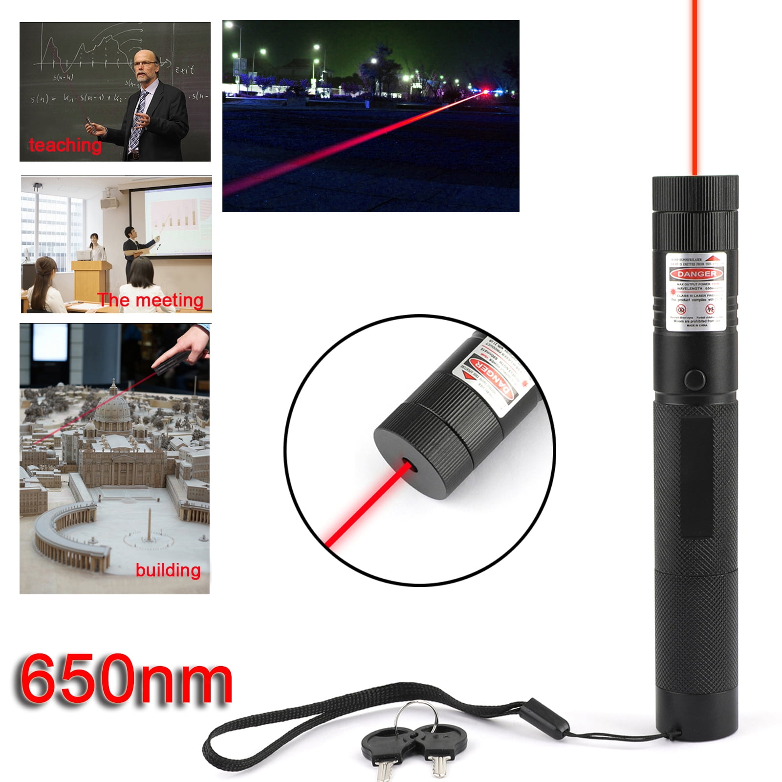 2in1 Powerful 650nm Red Laser Pointer Pen Beam Adjustable Focus Burning Lazer 