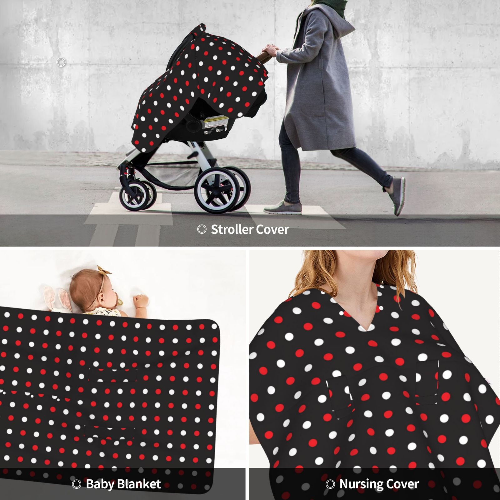 Car Seat Cover Baby - Red and white polka dots Breathable Infant Car Seat Cover for Baby Carseat, Lightweight Comfort Baby Essentials Must Haves Newborn Stuff for Girl Boy
