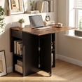 thumbnail image 5 of Gymax Folding Dining Table w/2 Open Shelves & Drawer 2 Lockable Universal Wheels Industrial & Black, 5 of 10