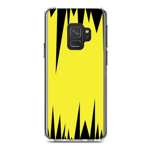 DistinctInk Clear Shockproof Hybrid Case for Samsung Galaxy S9 (5.8" Screen) - TPU Bumper, Acrylic Back, Tempered Glass Screen Protector - Yellow Black Spikes