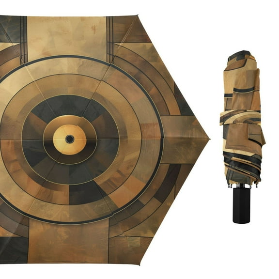 Compact Sun Umbrella Windproof Travel Umbrellas for Rain Strong Portable UV Protection Abstract Olive Brown Geometric