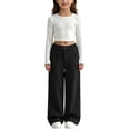 thumbnail image 4 of hotojiny Girls Corduroy Pants Casual Loose Wide Leg Kids Trousers with Pockets Comfy Pull on Plain Uniform Pants(Black,7-8 Years), 4 of 8