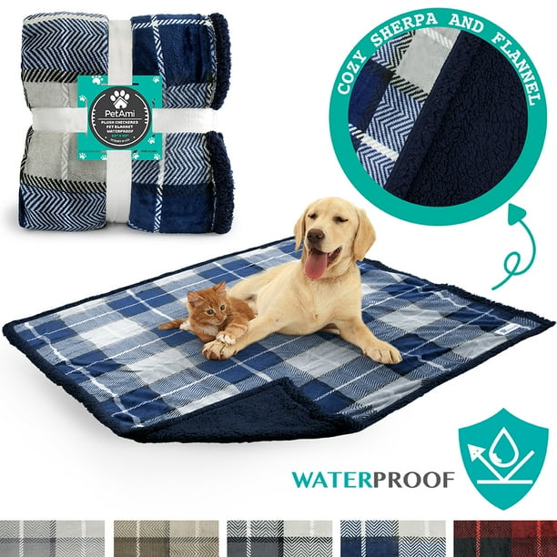 PetAmi Waterproof Dog Blanket for Bed Couch Sofa Warm Sherpa Pet