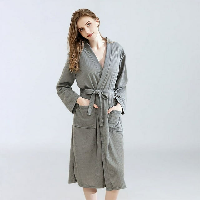 Cotton Waffle Robe,Couples Robes Long Kimono Bathrobe,Loungewear Dressing Gown Hotel Robe with Pockets