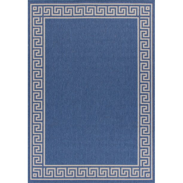 Outdoor / Indoor Rug Blue Border Weatherproof Area Rug Cannyon