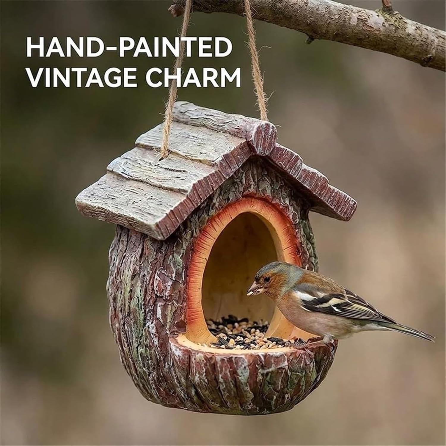 Vintage Treehouse Shape Bird Feeder, House Shape Bird Feeder for Outdoors Hanging - This House Will Feed Bird, Large Capacity Wildfeeding Station for Decorative Yard Patio Lawn Garden(1PC)
