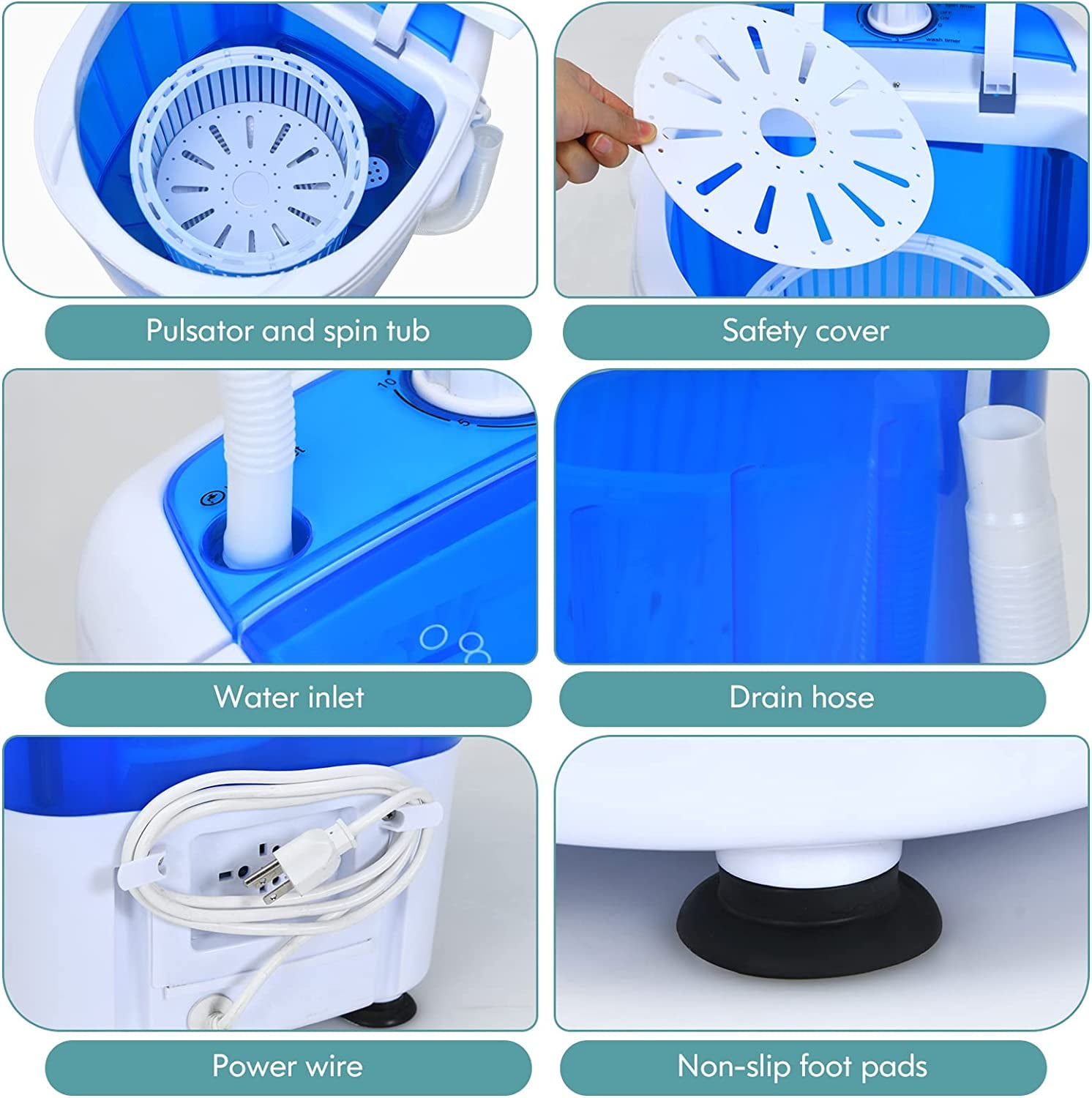 Portable Washing Machine, Mini Washer and Spinner Combo, 5.5lbs Washing Capacity, Semi-automatic Compact Laundry Machine for Apartment Dorm RV