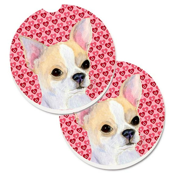 Chihuahua Hearts Love & Valentines Day Portrait Set of 2 Cup Holder Car Coaster