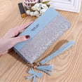 thumbnail image 6 of Fashion Glitter Clutch Tassel Card Holder Case Phone Bag Zipper Purse Long Wallet BLUE, 6 of 8