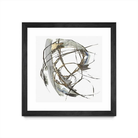 Giant Art 36x36 Gestural Gold I Matted and Framed in Multi-Color