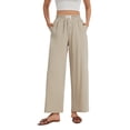 thumbnail image 3 of TEMOFON Linen Pants Women Wide Leg Casual Palazzo Pant Summer Baggy Flowy Khaki Vacation Pants with Pockets S, 3 of 7