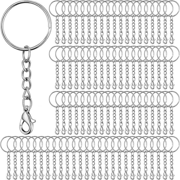 Lsupdaol 100 Pcs Keychain Rings with Chain Key Chain Making Kit Include Split Keyring Open Jump Rings Lobster Clasp for Crafts Jewelry Making Supplies Silver