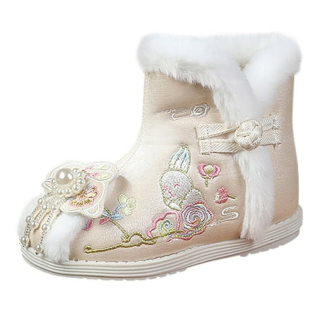 

TAIAOJING Girl s Platform Heel Ankle Boots Toddler Ethnic Style Cotton Boots For Gilrs Cloth Shoes Warm Winter Snow Boots Embroidery Print Shoes