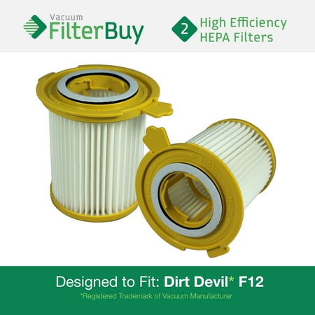 Dirt Devil F12 Filter - 2 - Dirt Devil F-12 (F12) HEPA Replacement Filters, Part # 3KD1680000 (3-KD1680-000). Designed by FilterBuy to fit Dirt Devil Vision Canister Vacuum Cleaners
