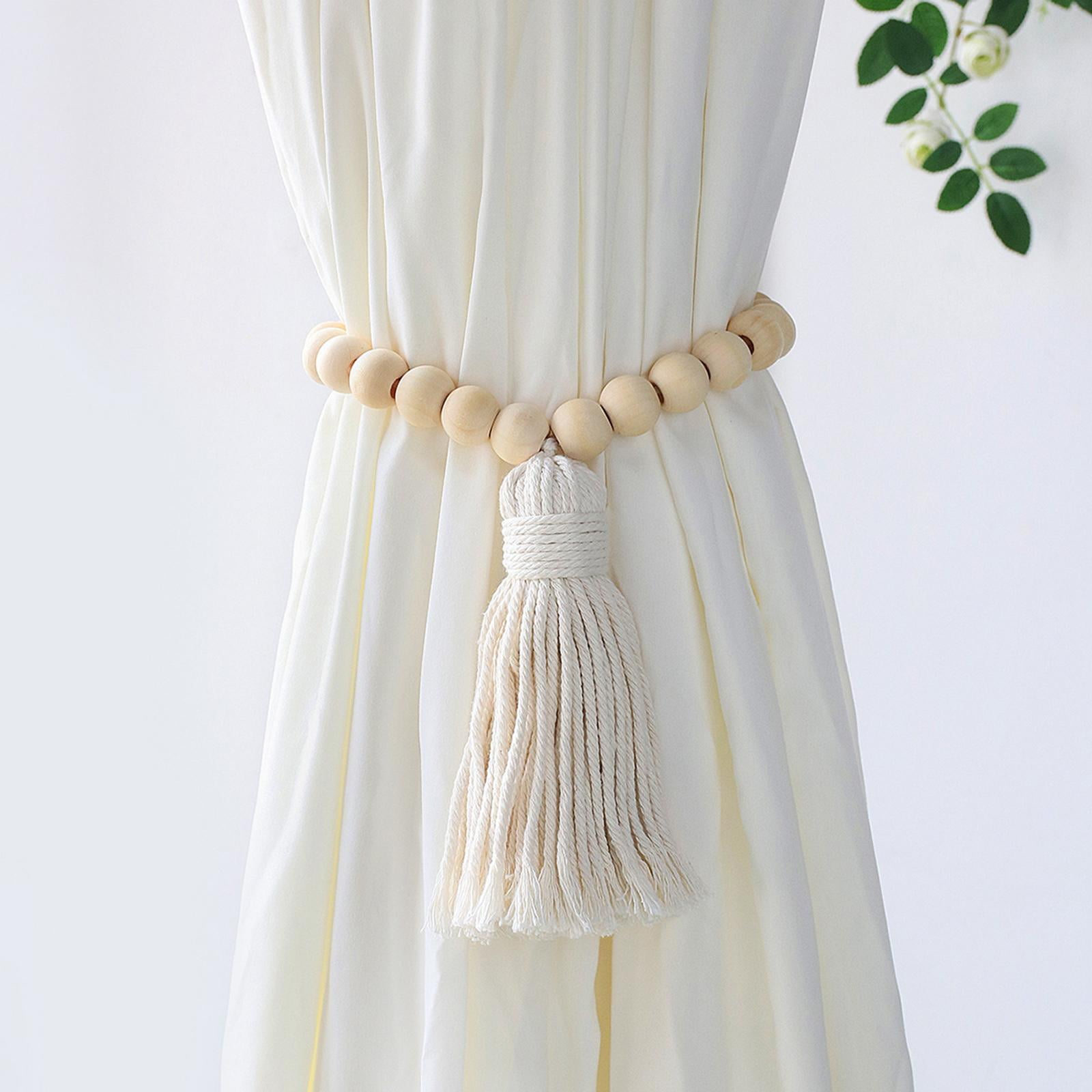 Natural Wood Bead Tiebacks Farmhouse Curtain Holdback Beaded Curtain Tie  Back Curtain Holder Curtain Rope Tie for Drapes Home Decor 