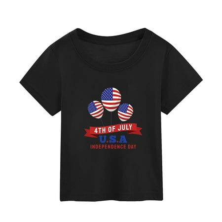 

Shirts for Girls 14-16 Summer Independence Day Printed Short Sleeved Top Outwear Girls Fashion c-Black 150