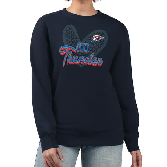 Women's G-III 4Her by Carl Banks  Navy Oklahoma City Thunder Leopard Heart Fleece Pullover Sweatshirt