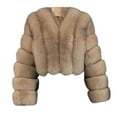 thumbnail image 2 of Sokhug Faux Fur Jackets for Women Puffy Cropped Open Front Jacket Winter Warm Plush Coat Brown, 2 of 4