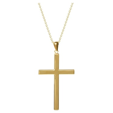 Brilliance Women's Sterling Silver 14KT Plated Cross Pendant, 18" Chain