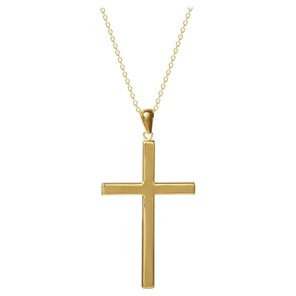 Brilliance Women's Sterling Silver 14KT Plated Cross Pendant, 18" Chain