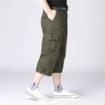 thumbnail image 2 of SWSMCLT Men's Casual Pants Soft Capri Cotton Capris Cargo Loose Summer Thin Pocket Mid Rise Cropped Pants Army Green 32, 2 of 4