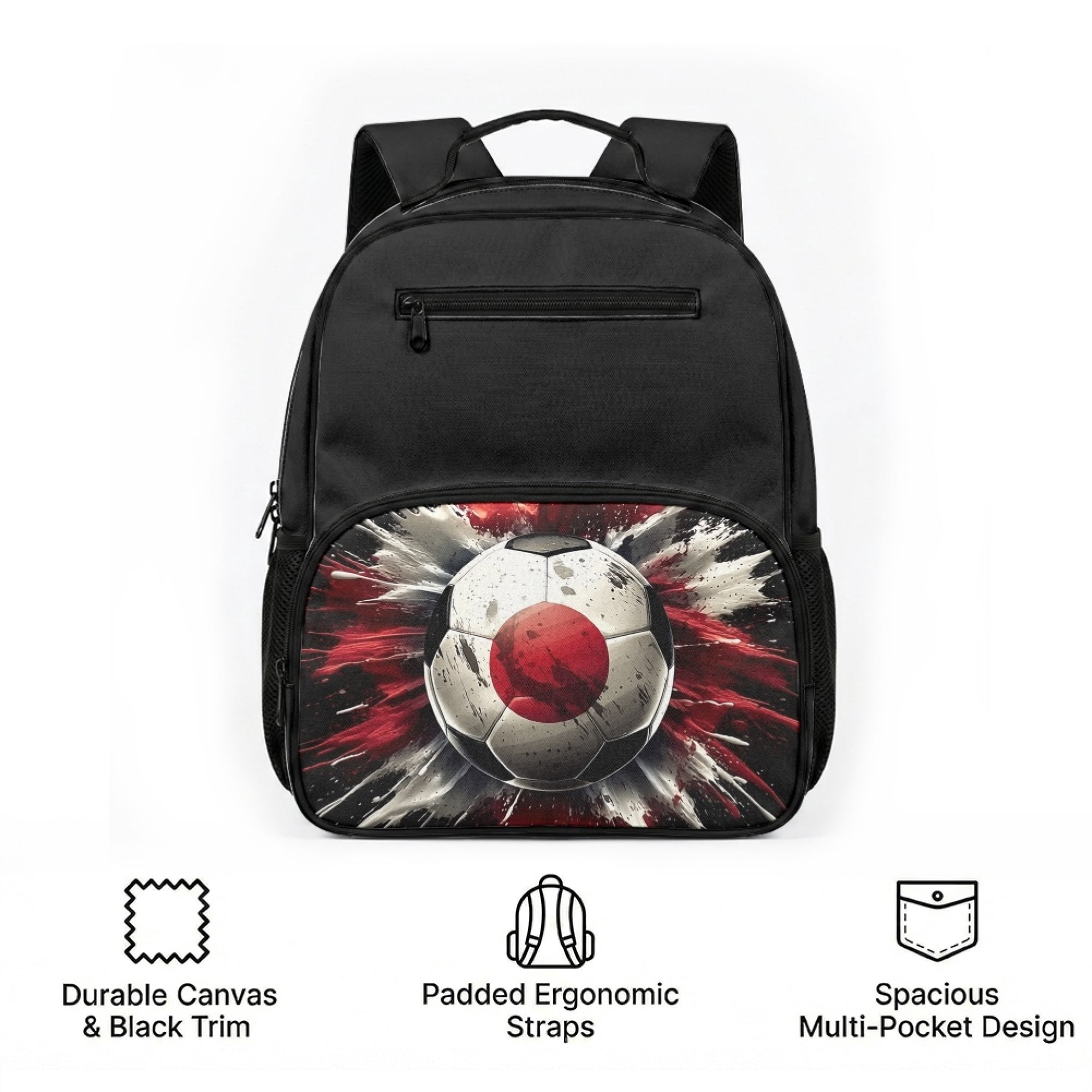 Chririnla Side Mesh Pockets Preschool Backpack for Kindergarten Travel, Japan Flag Soccer Ball Lightweight Preschool Kids Polyester School Backpack 13.5 Inch