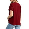 thumbnail image 3 of Amoretu Women's V Neck Shirts Summer Short Sleeve Plain Blouses Tops Red XL, 3 of 4