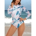 thumbnail image 3 of Women's One Piece Rashguard Swimsuit Floral Zip Front Surfing Shirt Sun Protection, 3 of 5