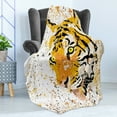 thumbnail image 4 of Animal Soft Flannel Fleece Blanket, Wildlife Theme Vector Illustration of a Tiger Portrait Grunge Style Illustration Print, Cozy Plush for Indoor and Outdoor Use, 70" x 90", Orange, by Ambesonne, 4 of 5
