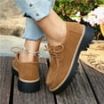 thumbnail image 3 of Lace up Loafers for Women Trendy Stitching Round Toe Walking Shoes Lug Sole Chunky Heel Casual Dress Shoes Brown Size 7, 3 of 6