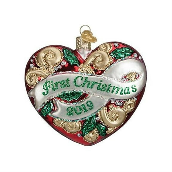Old World Christmas Glass Blown Ornament for Christmas Tree, 2019 First Christmas Heart